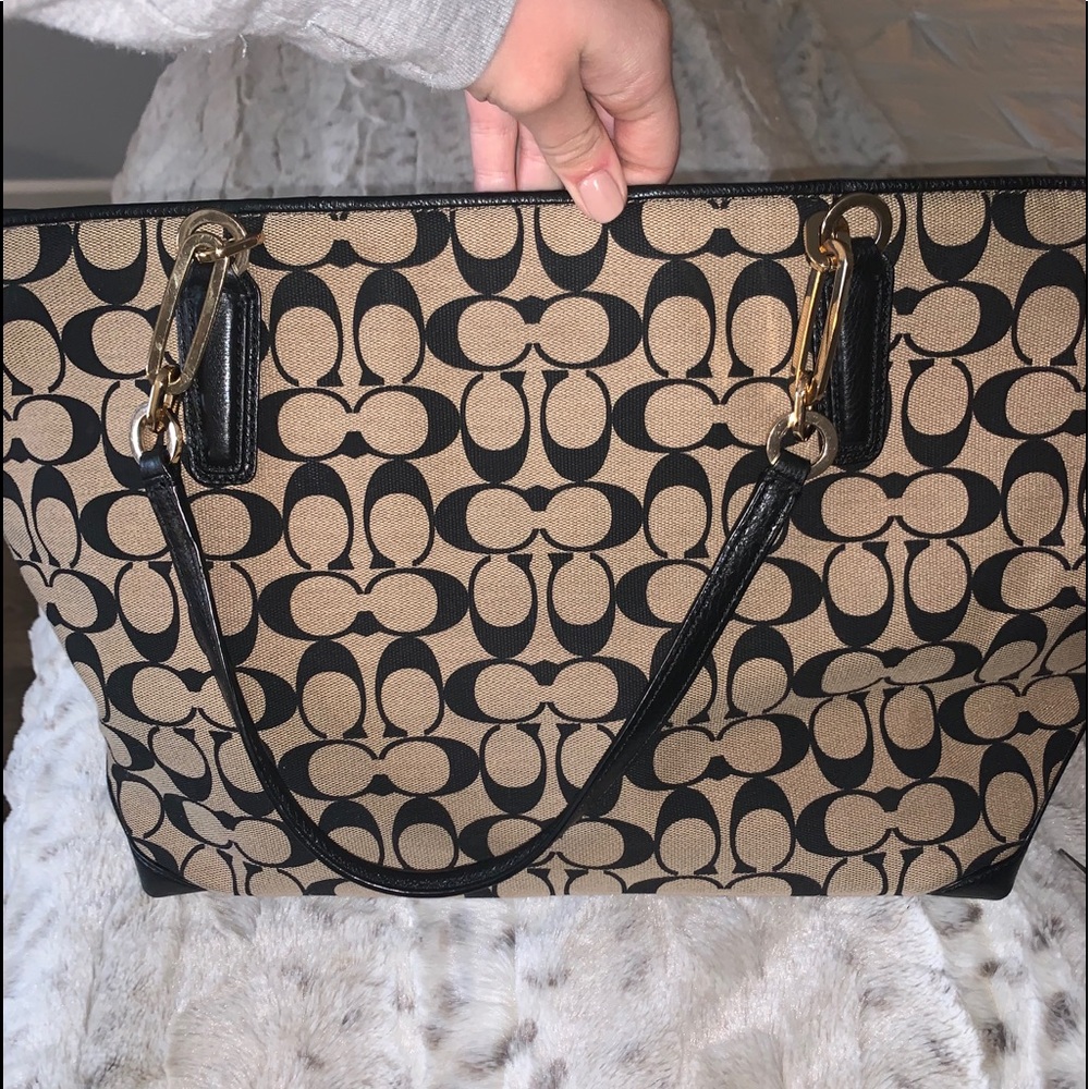 Coach Tan and Black Small Tote